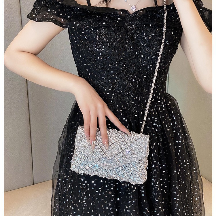 New cross-border evening dress, socialite diamond-encrusted clutch bag, small bag, single-shoulder crossbody dinner bag, women's handbag Specification drawing