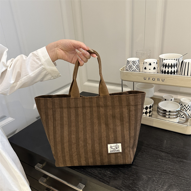 Striped canvas bag for women 2025 new style, fashionable and artistic hand-held bag, large-capacity tote bag for work and commuting Specification drawing