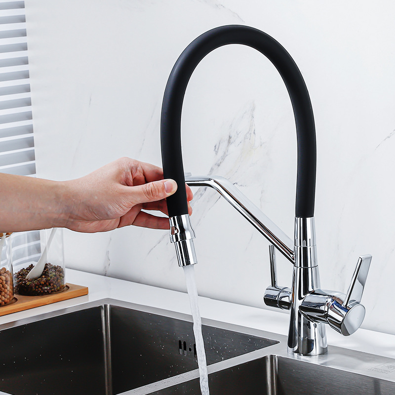 Cross-border kitchen three-in-one water purifying faucet, silicone rubber tube, multi-functional pure water, cold and hot water combined faucet details Picture