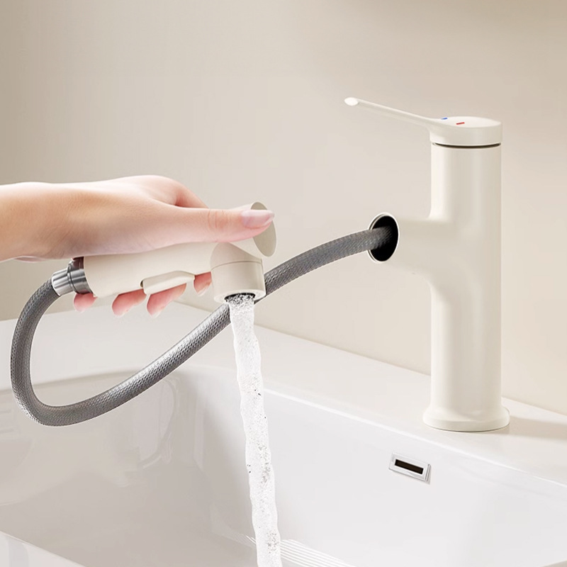 Washbasin pull-out faucet, washbasin, cold and hot water, bathroom, washbasin, white faucet Specification drawing