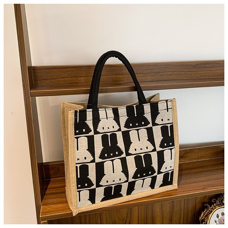 High-end mid-capacity canvas school commuting handbag 2024 new style fashionable and versatile linen single-shoulder tote bag Specification drawing