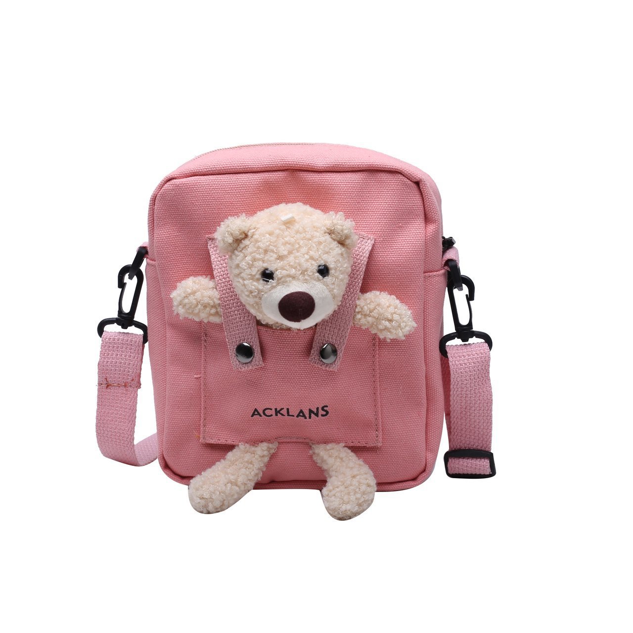 Spring 2024 new cute bear single-shoulder crossbody canvas small square bag, Instagram Japanese and Korean casual mobile phone bag for women Item Picture