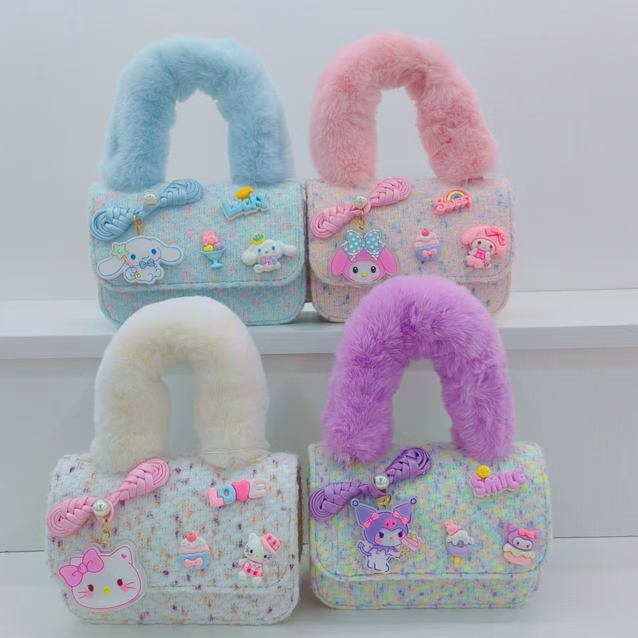 Chinese-style and stylish plush handbag, children's single-shoulder crossbody bag, little girl's coin purse, fashionable Melody small square bag Application Scenario