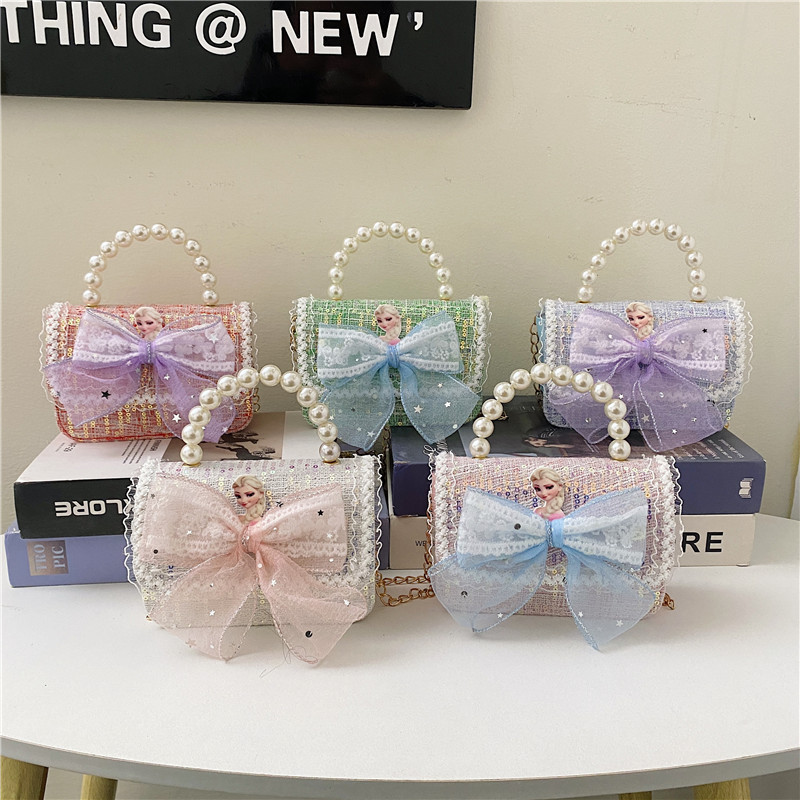2025 New Chanel-style children's bag, thousand bird pattern Little Flower Rabbit Princess crossbody bag, pearl Fashion handbag full figure