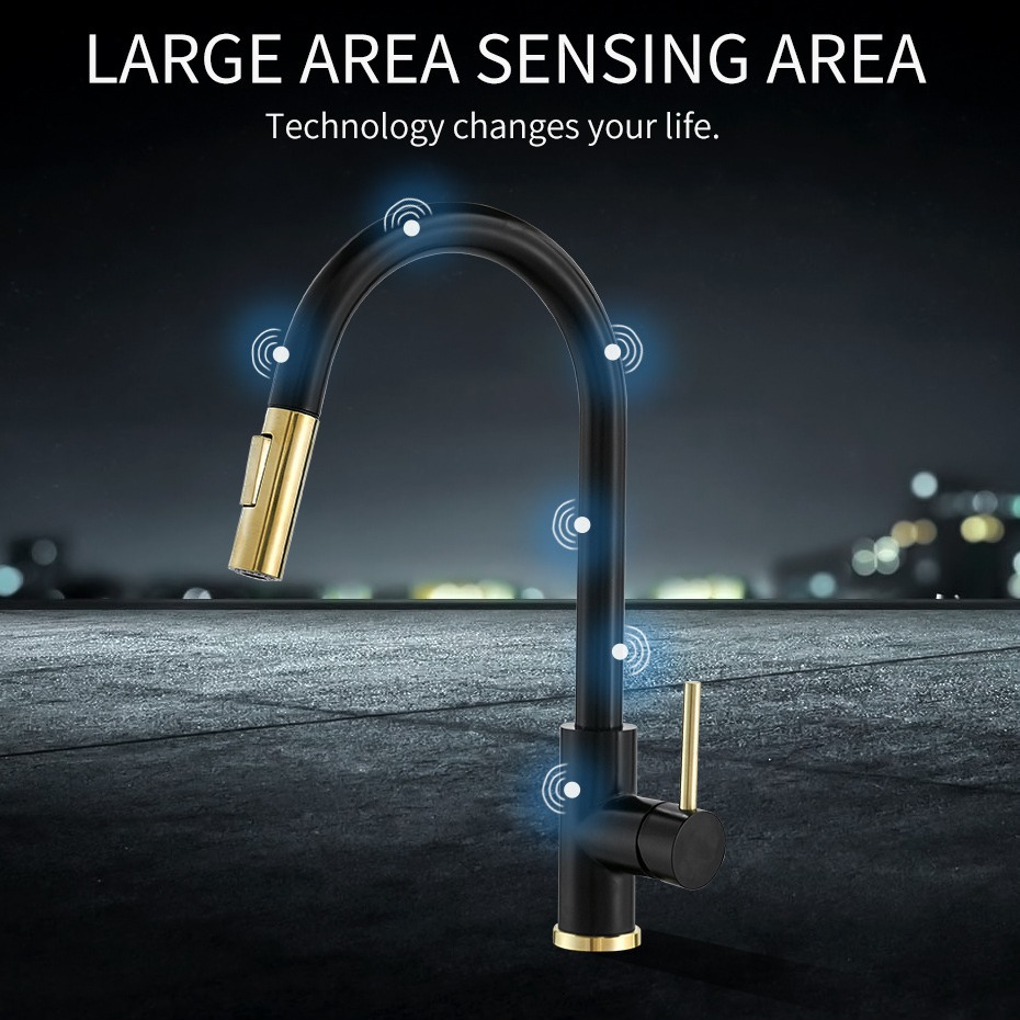 The cross-border touch-sensing pull-out kitchen faucet, cold and hot washing basin, sink and sink faucet can be rotated Specification drawing