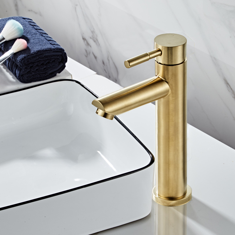 Kaiping 304 stainless steel washbasin faucet, brushed gold, simple and luxurious bathroom washbasin, cold and hot water faucet full figure