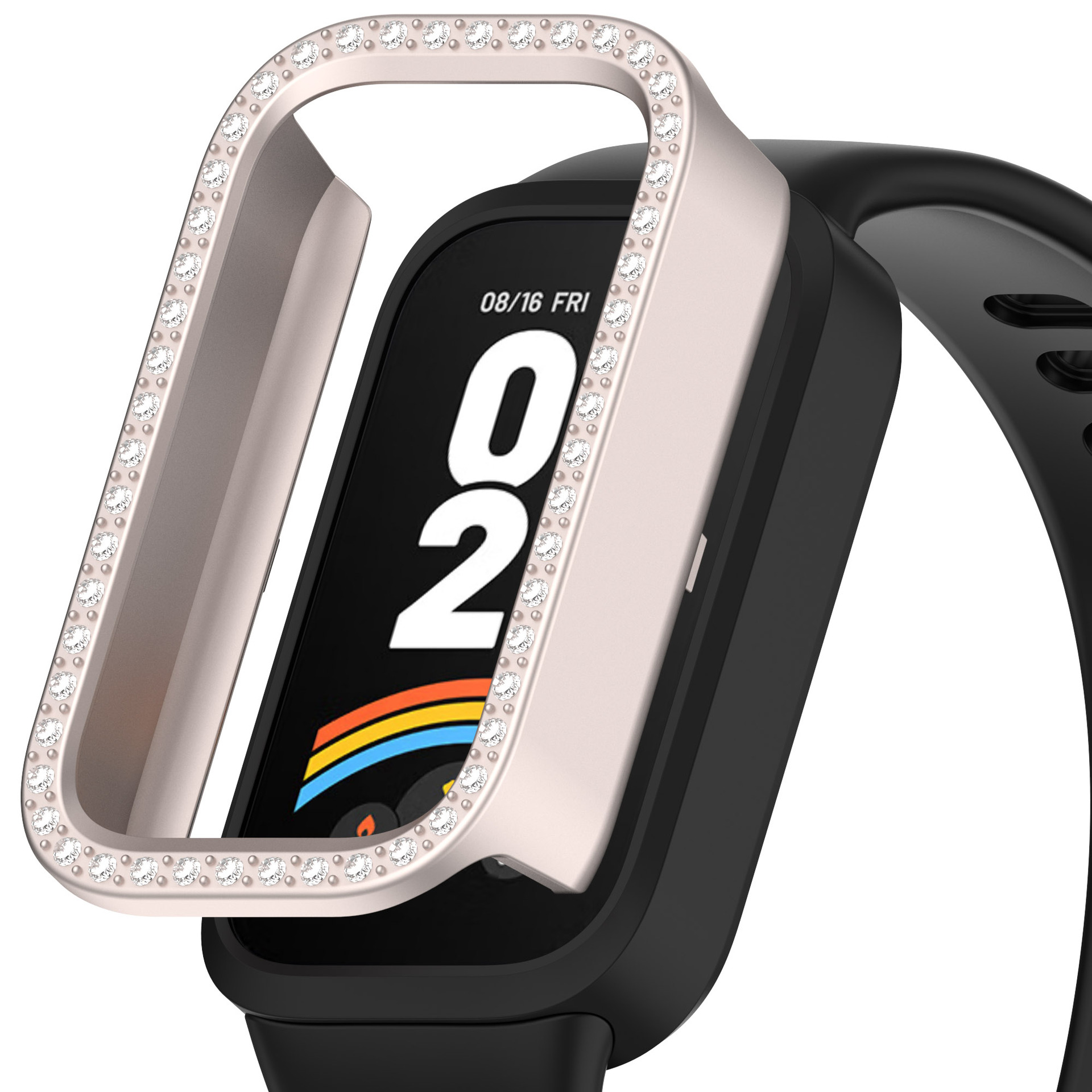 Suitable for Redmi Band 3 with diamond protective case, Xiaomi Band 9active with diamond protective case, half-pack PC with diamond inset case Specification drawing
