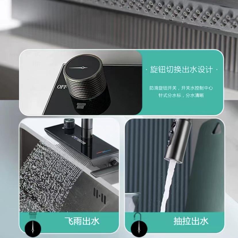 The kitchen is equipped with a universal all-copper digital display hot and cold sink faucet that can be pulled out like a flying rain waterfall Application Scenario