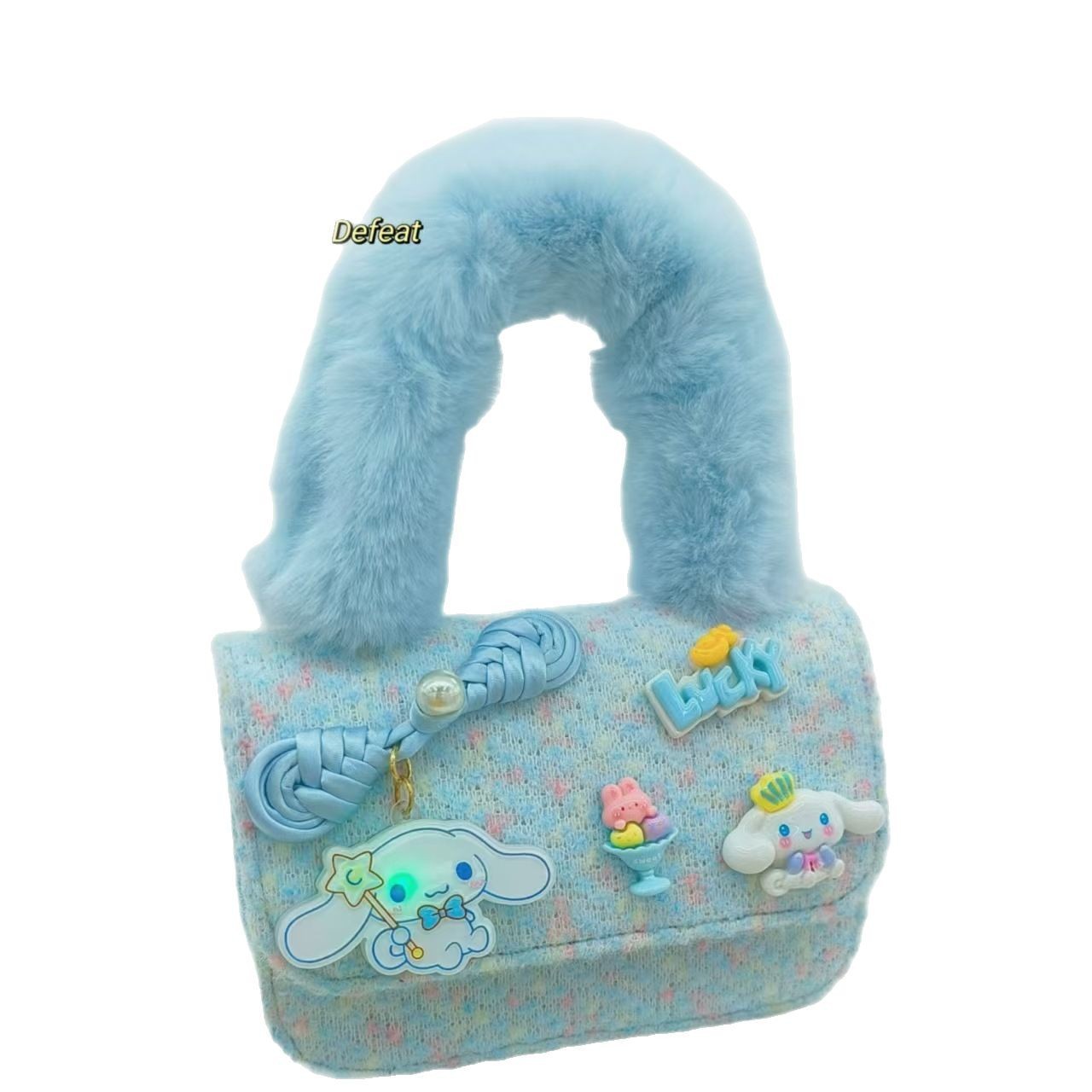 Chinese-style and stylish plush handbag, children's single-shoulder crossbody bag, little girl's coin purse, fashionable Melody small square bag Item Picture