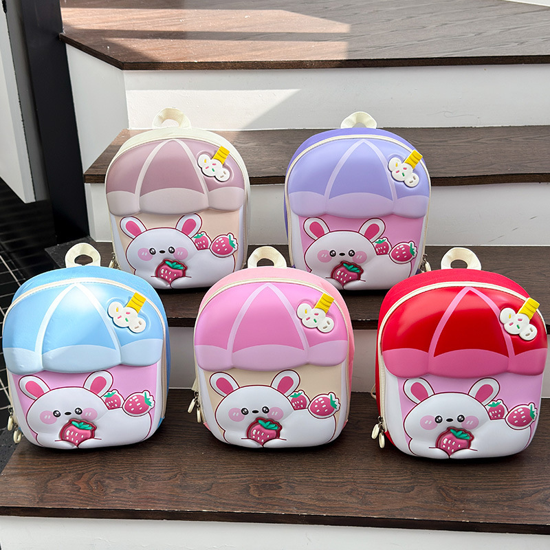 New cute cartoon backpacks for boys and girls, milk tea cups, little rabbit babies, small schoolbags, eggshell children's backpacks full figure