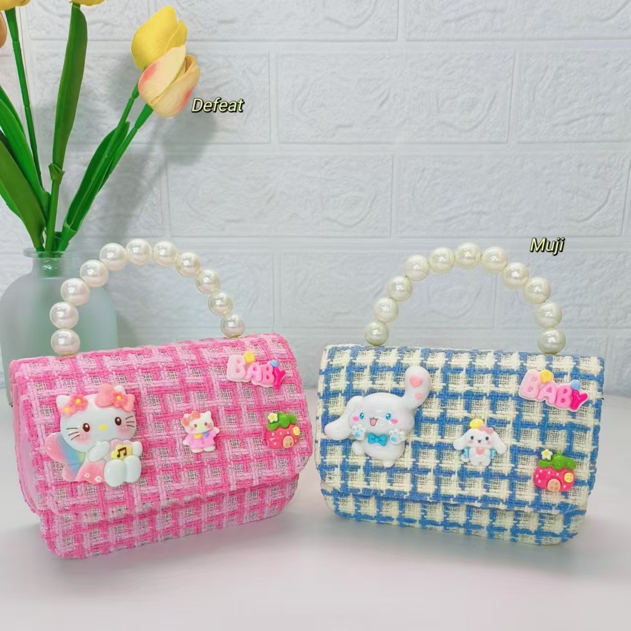 Pearl handbag, Melody children's bag, Kuromi girls' loose change accessory bag, chain bag, bow small square bag details Picture