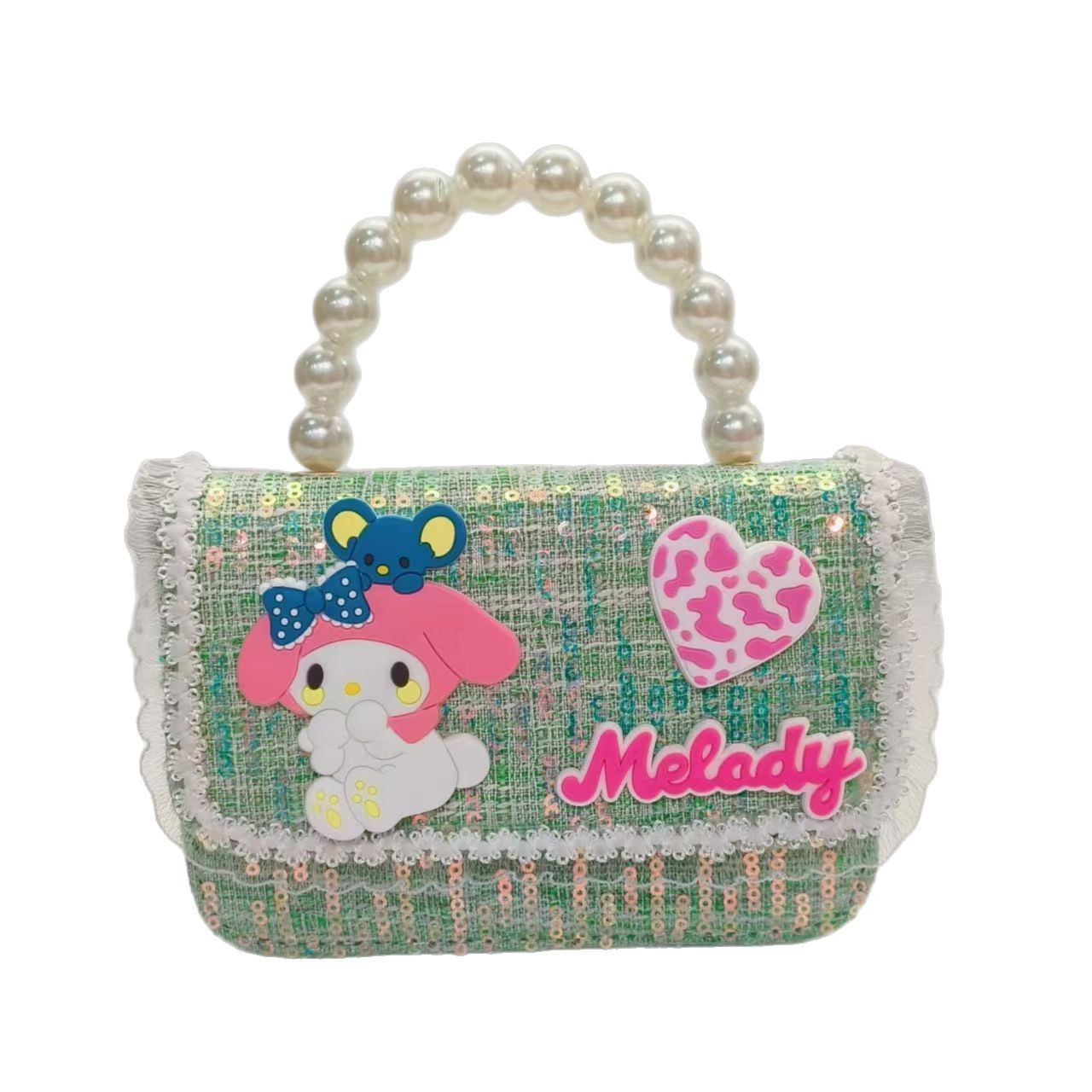 Melody Pearl handbag, Princess bag, crossbody bag, loose change accessory bag, Children's bag, chain small square bag, cartoon bag Item Picture