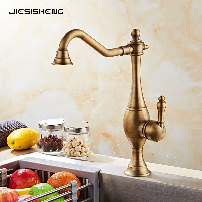 Cross-border antique brass kitchen sink faucet, household rotatable washbasin countertop basin, hot and cold water faucet splash-proof details Picture