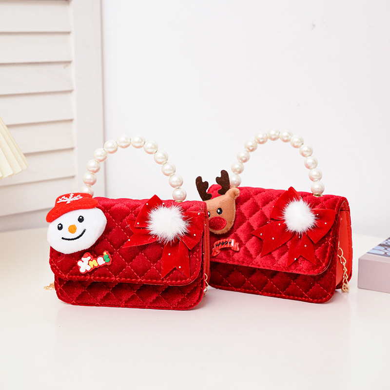 New autumn and winter bright red children's bag, New Year and Christmas style Chanel stylish crossbody bag, little girl's coin purse full figure