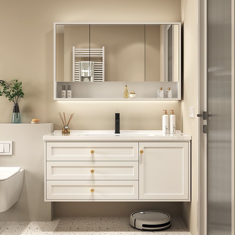 French-style solid wood bathroom cabinet combination, wall-mounted integrated basin for the bathroom, hand washing basin, washbasin, washbasin, and smart mirror cabinet details Picture