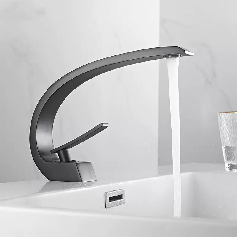 Gun grey washbasin faucet, hot and cold water, bathroom washbasin, countertop, creative household washbasin faucet, brass full figure