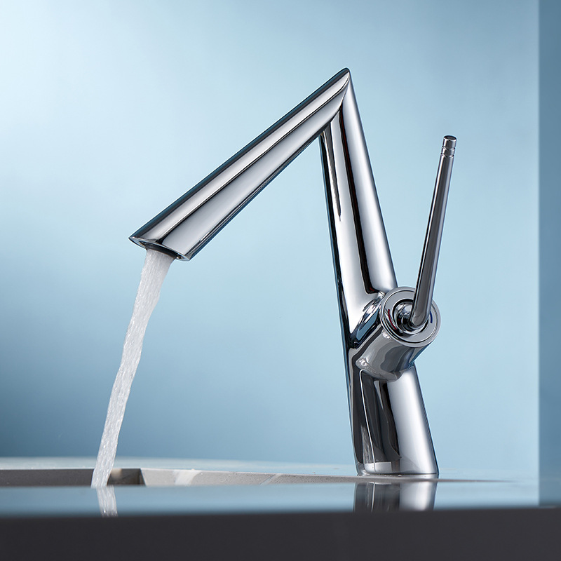 Amazon designer's all-copper hot and cold basin faucet, white single-hole bathroom cabinet, creative washbasin faucet Application Scenario