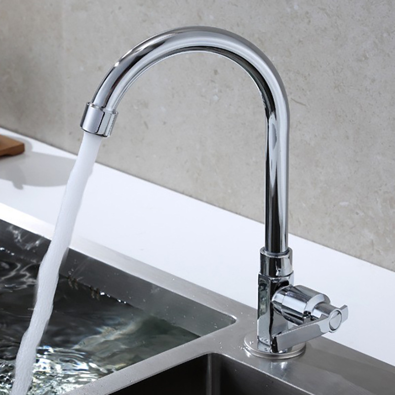 Kitchen faucet, single cold sink, vertical faucet, factory direct sales, 4-point sink faucet, plastic steel faucet, large bend Specification drawing