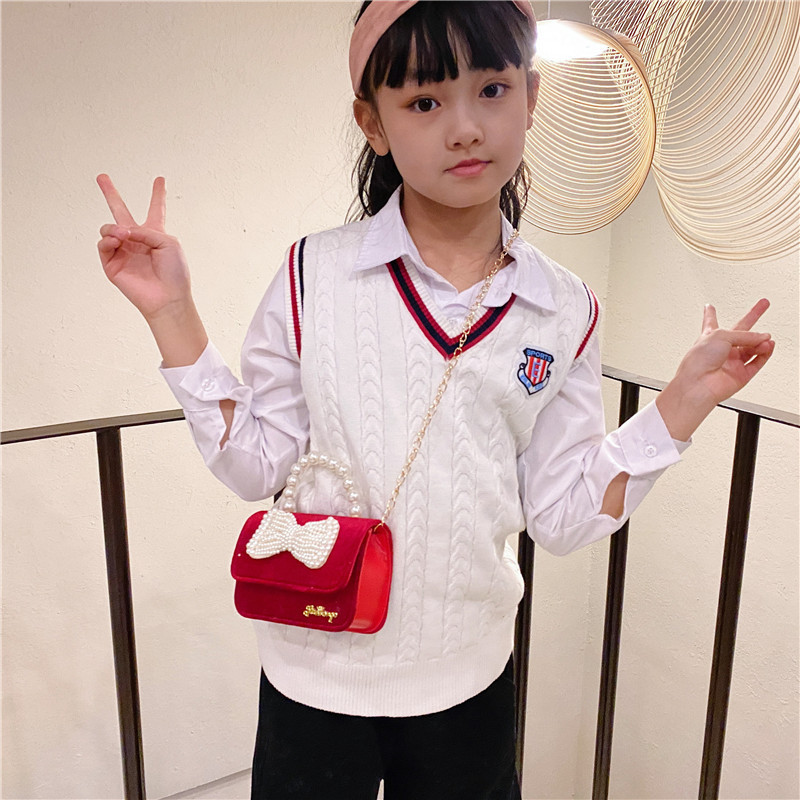 Children's crossbody bag, stylish girls' princess little Chanel pearl hand-held loose change small crossbody bag, cute girls' single-shoulder bag Specification drawing