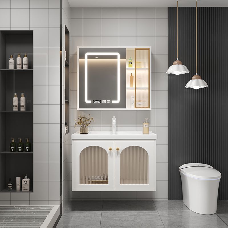 Pastoral simple solid wood washbasin, bathroom cabinet combination, ceramic bathroom integrated, intelligent washbasin and washbasin, oak Item Picture