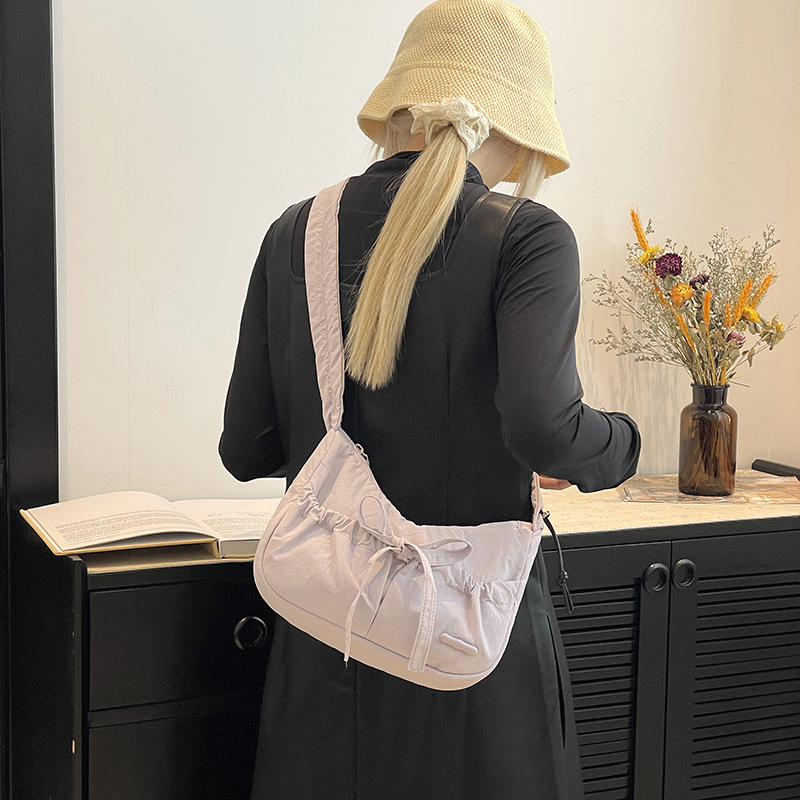 Colorful Fox Korean version of ins ballet-style drawstring pleated single-shoulder bag, bow crossbody commuter women's bag details Picture