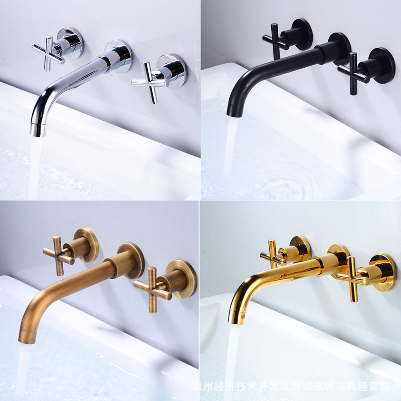 All-copper concealed wall-mounted washbasin faucet, black cold and hot water built-in washbasin faucet, Amazon full figure