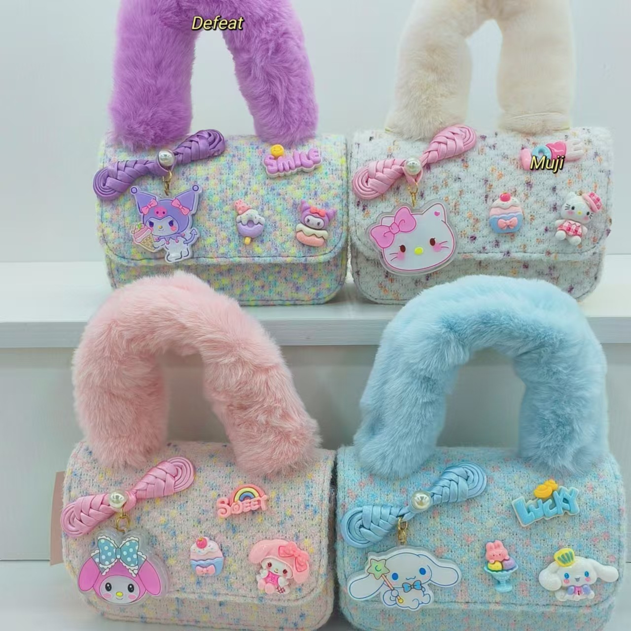 Chinese-style and stylish plush handbag, children's single-shoulder crossbody bag, little girl's coin purse, fashionable Melody small square bag Specification drawing