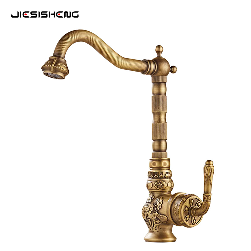 Cross-border brass light luxury antique kitchen basin faucet, household vegetable washing basin sink, cold and hot dual water faucet, splash-proof Item Picture
