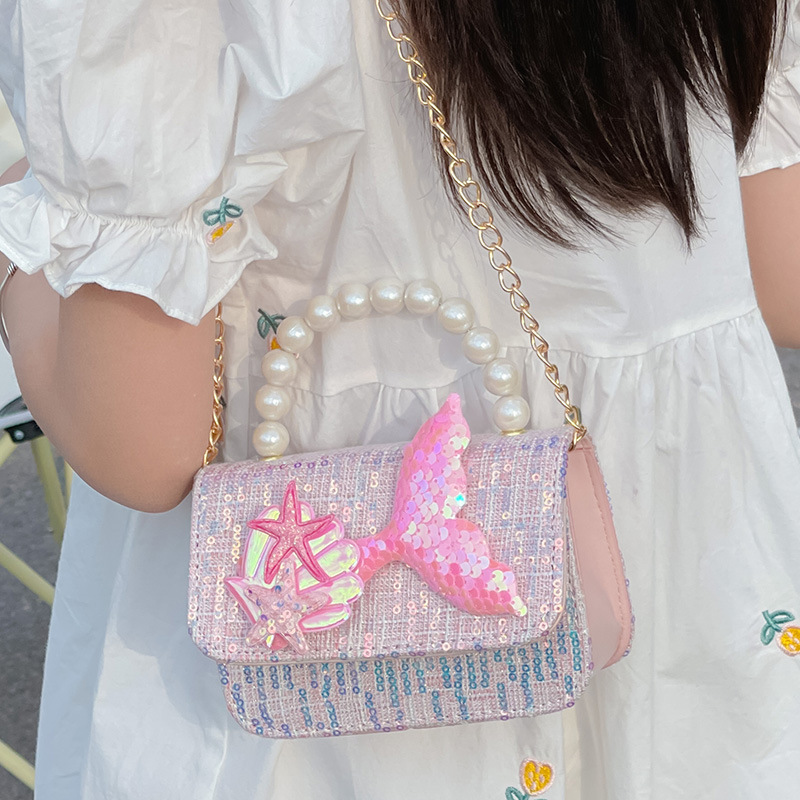 Pearl handbags, children's bags, little girls, princesses, girls' crossbody bags, fashionable cartoon, trendy and cute chain accessories full figure