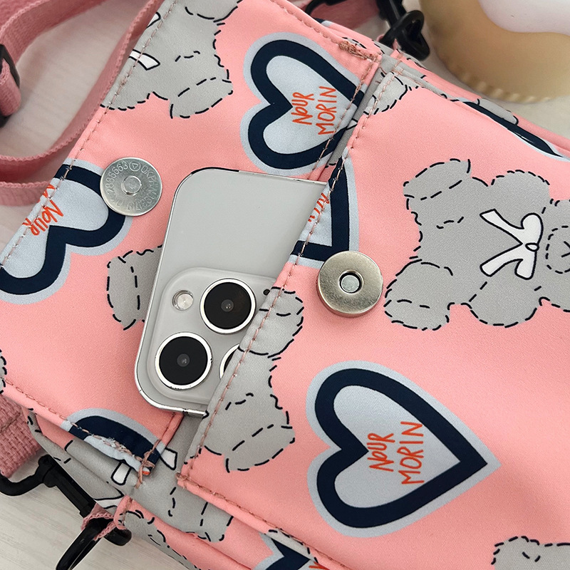 Cute and heart-shaped Nylon small bag for women, new mobile phone bag, loose change, Japanese-style small square bag, Korean-style shoulder bag, crossbody bag Specification drawing