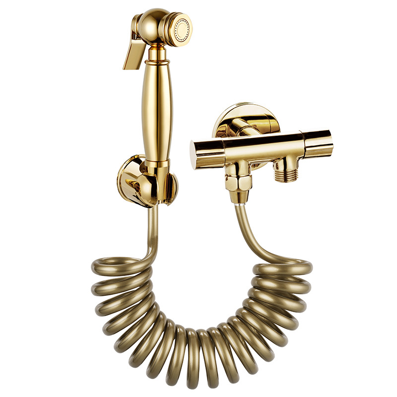Golden Pressurized Toilet cleaning and Flushing device, water gun, Toilet Companion, Water gun, Double control Angle valve, shower head, Faucet Item Picture