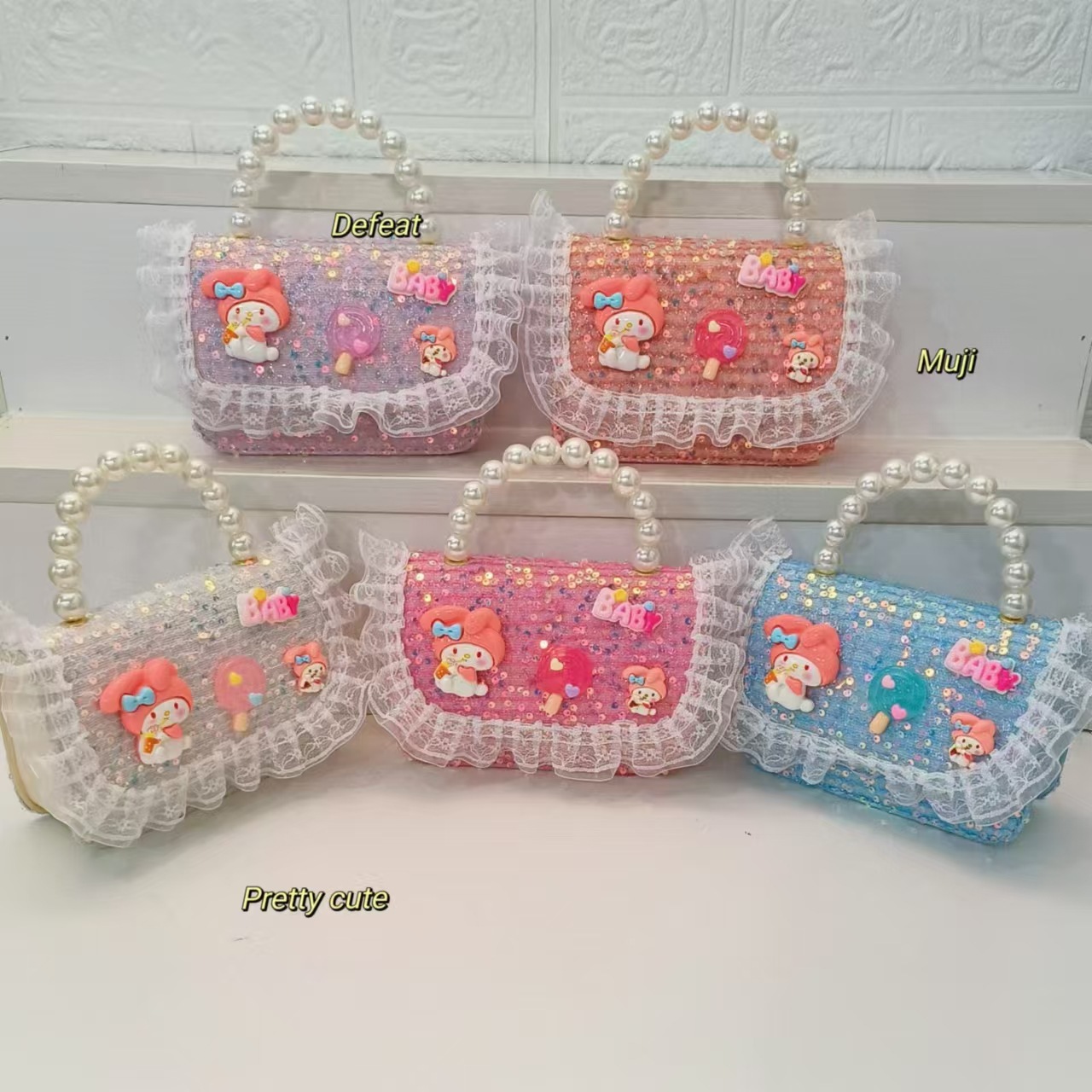 Pearl handbag, Melody cartoon bag, single-shoulder crossbody bag, children's bag, loose change accessory bag, chain bag, small square bag details Picture