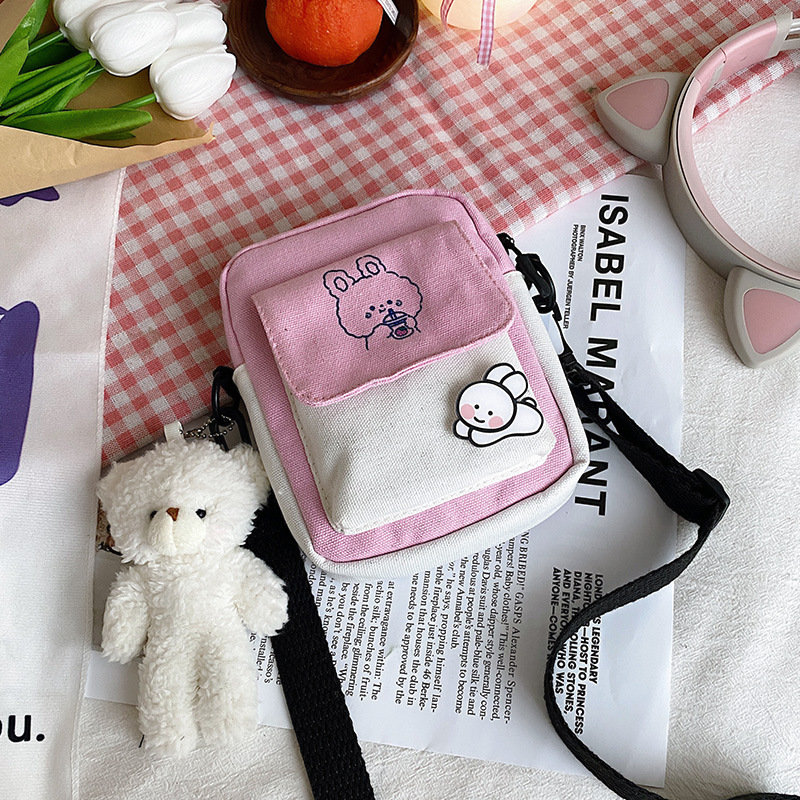 Canvas bag, Instagram women's crossbody, 2020 new trendy Japanese style, individual college students' simple and fashionable single-shoulder small bag details Picture