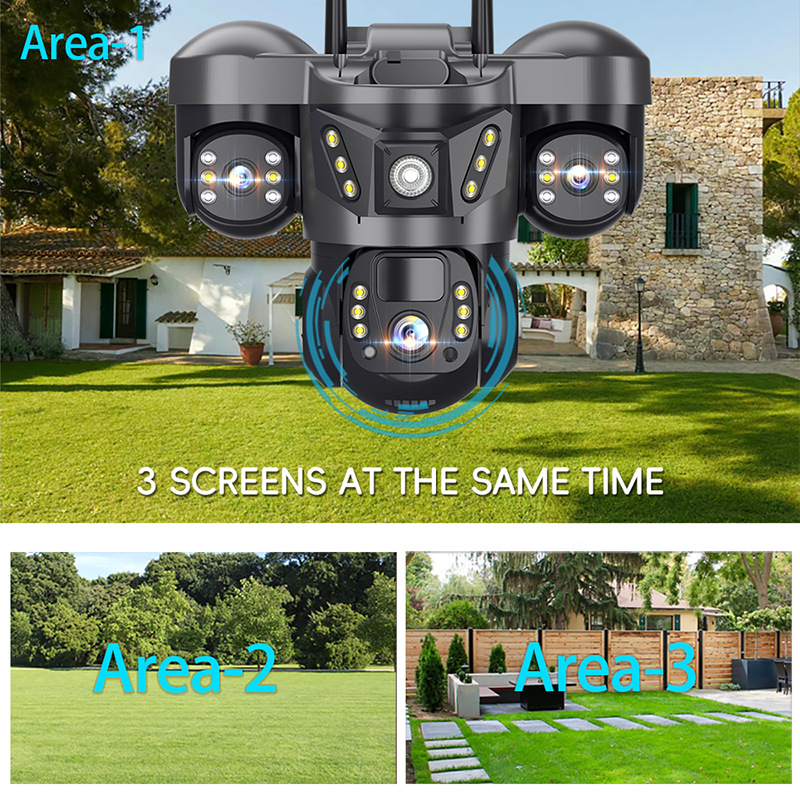 Three-lens three-screen 4G high-definition solar dome camera monitoring solar camera 4G solar 3lens details Picture