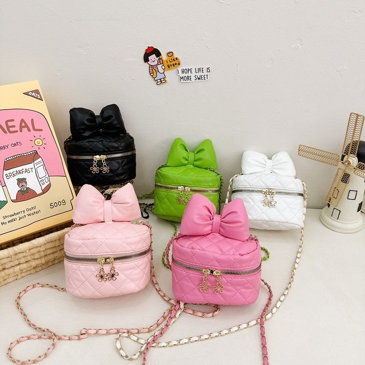 2024 Bow embroidery thread small bag, feminine parent-child single-shoulder crossbody bag, fashionable mini versatile chain small square bag full figure