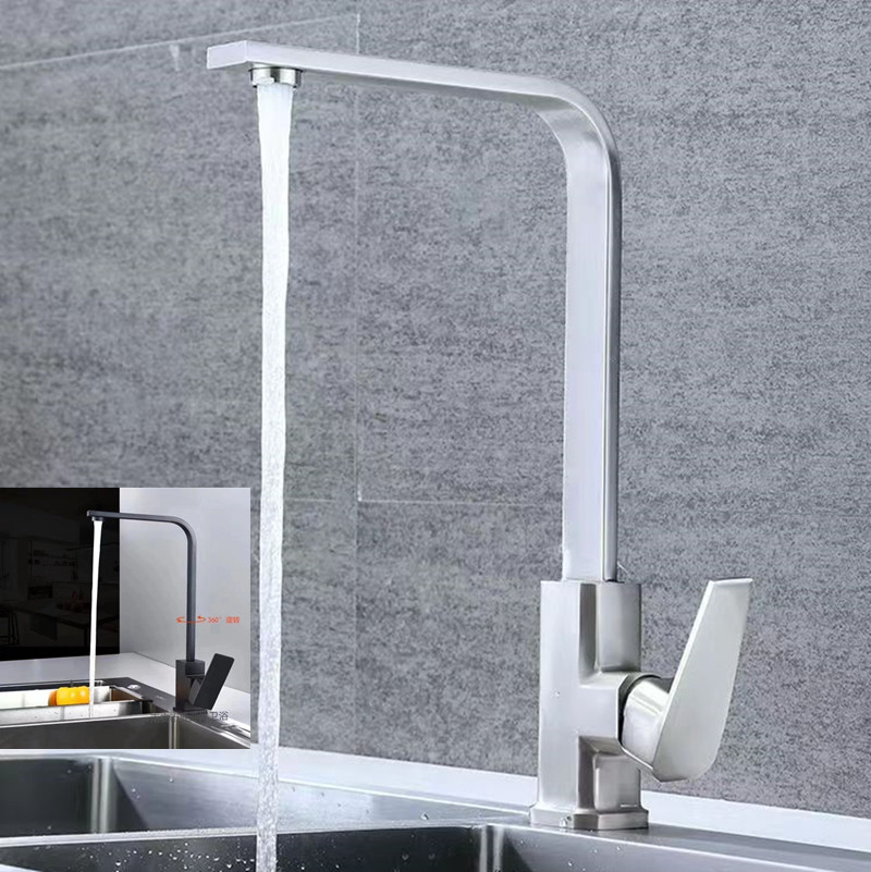 Cross-border square flat tube seven-shaped kitchen faucet, rotatable cold and hot kitchen sink faucet full figure