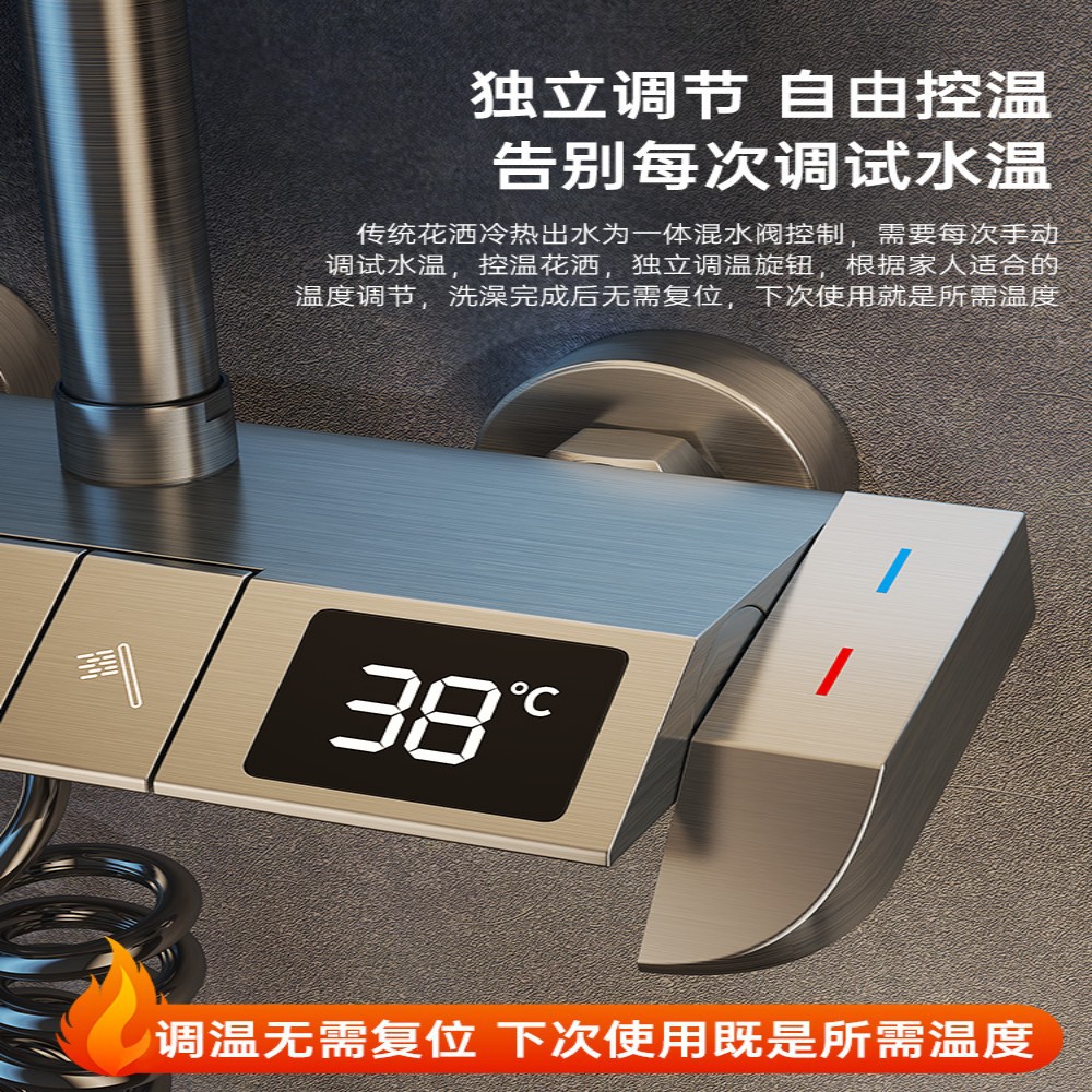 Shower head set, fine copper household constant-temperature bathroom, bathroom shower, pressurized bath, rain shower, large shower head details Picture