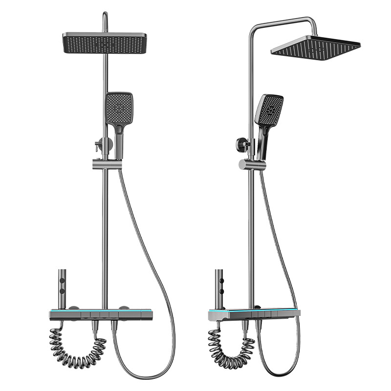 A complete set of gun gray piano key digital display pressure-increasing shower head, a multi-functional wear-resistant constant-temperature shower Item Picture