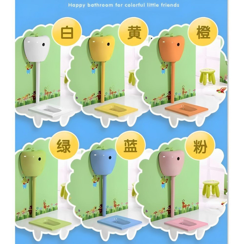 Kindergarten squat toilet water tank, children's colorful cartoon apple bear, Nusby penguin, sensor water pump, ceramic Specification drawing