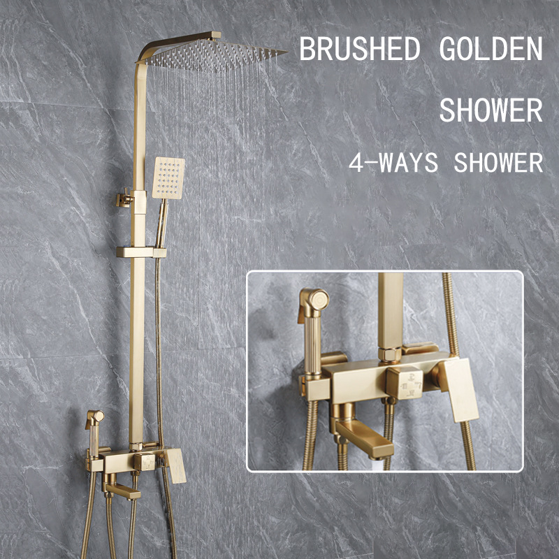Brushed gold showerhead set for home use, simple and light luxury shower, bathroom pressure-increasing set with spray gun, cross-border full figure