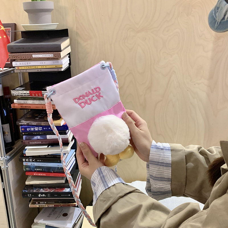 Cute cartoon Tote makeup mini plush toy duck crossbody single-shoulder casual daily mobile phone makeup bag order full figure