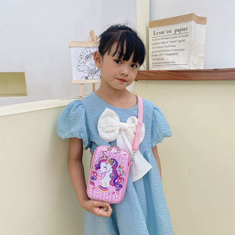 Cartoon, anime, colorful unicorns, cute baby boy single-shoulder bag, girl summer walk and shopping crossbody bag, trendy bag Specification drawing