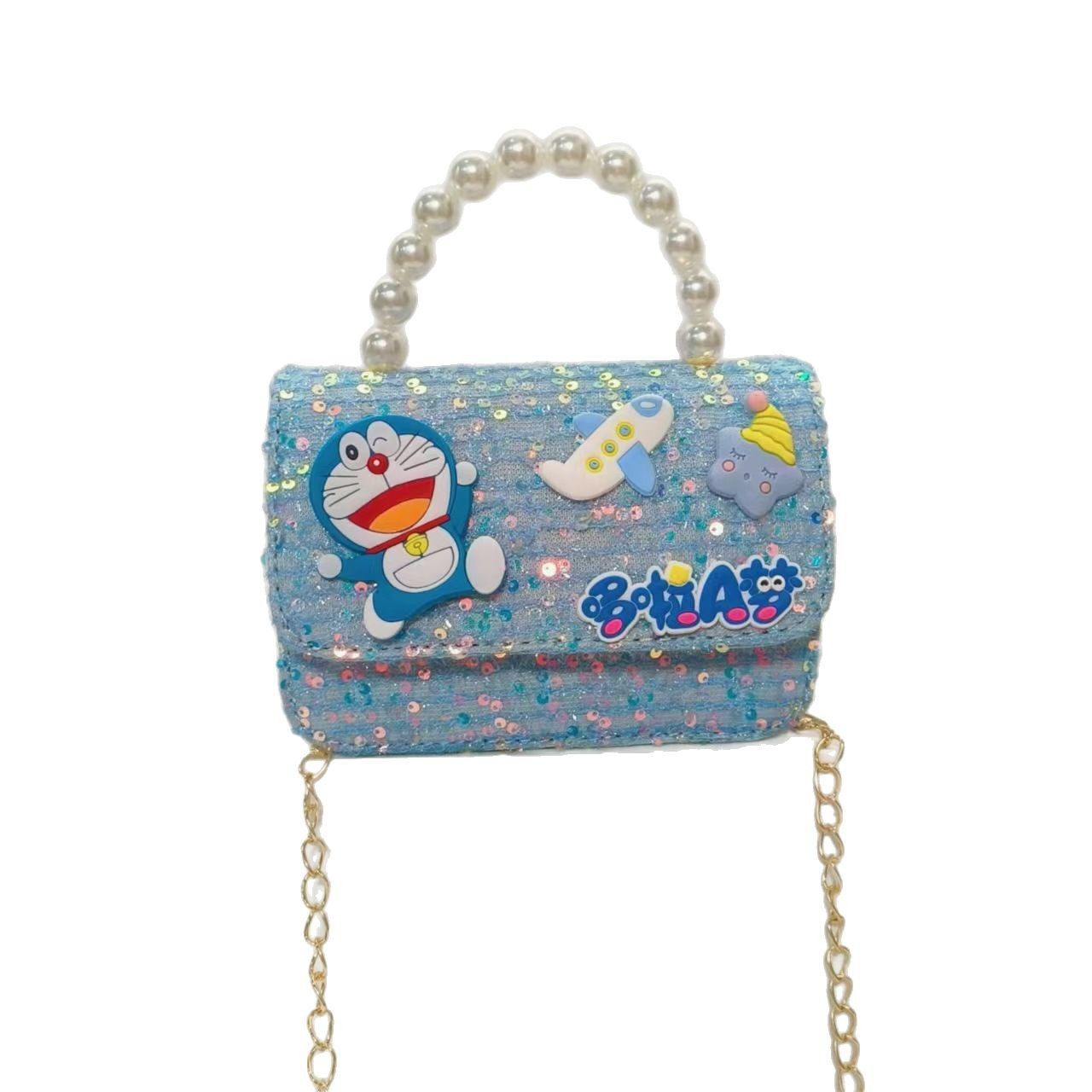 Pearl handbag, crossbody bag, loose change accessory bag, Doraemon small square bag, chain children's bag, girls' lucky money bag Item Picture