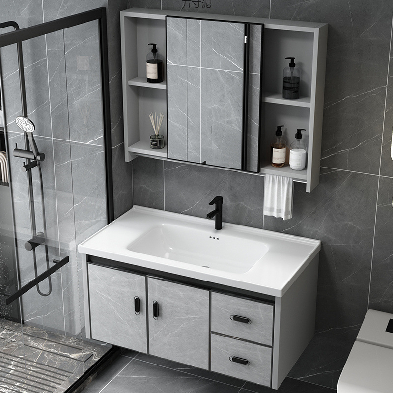 Space aluminum thickened bathroom cabinet, combined face, washbasin, hand basin, washbasin, integrated pool, ceramic bathroom rock plate full figure