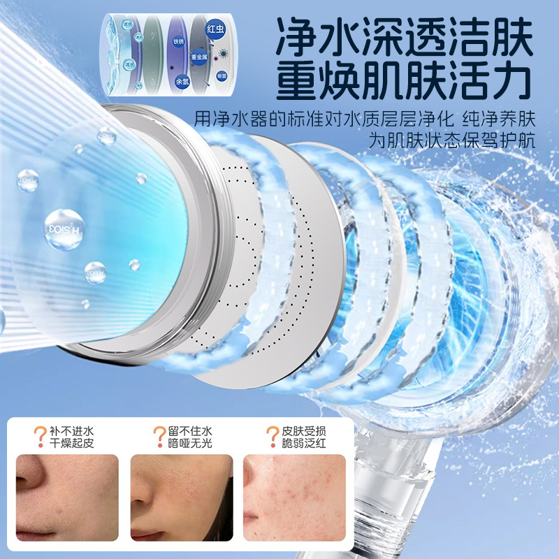 ins pressurized soft water filtration showerhead, acrylic household dual chlorine removal and antibacterial water purification shower head details Picture