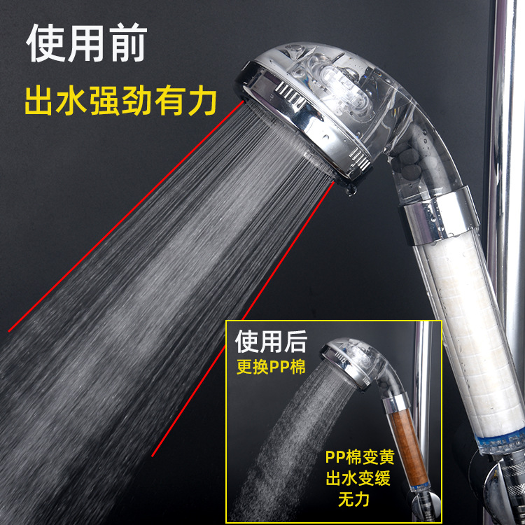 Negative ion three-speed adjustable triple filtration pressurized water-saving showerhead, PP cotton showerhead, handheld detachable washable shower head Specification drawing