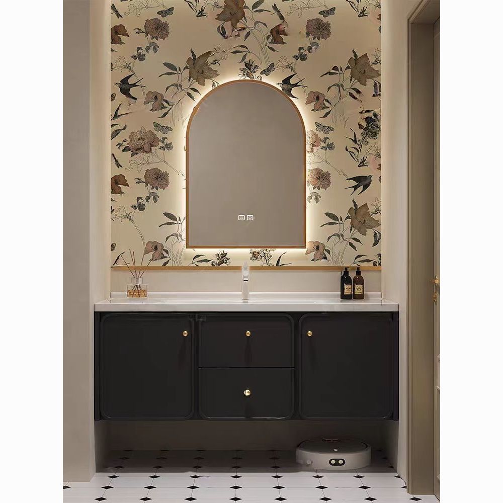 Retro bathroom cabinet, simple smart bathroom cabinet, modern light luxury washbasin, washbasin cabinet, bathroom washstand details Picture