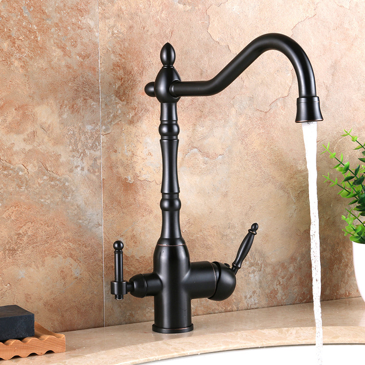 Antique copper kitchen sink, vegetable basin, water purifier, faucet, cold and hot mixed water, rotating gold, European and American style, cross-border Application Scenario