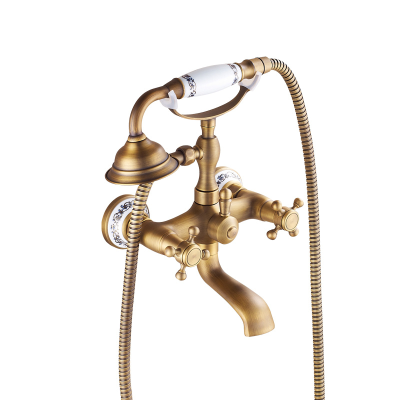 European-style electric bathroom combination showerhead, antique brass cold and hot mixed water handheld shower showerhead set Item Picture