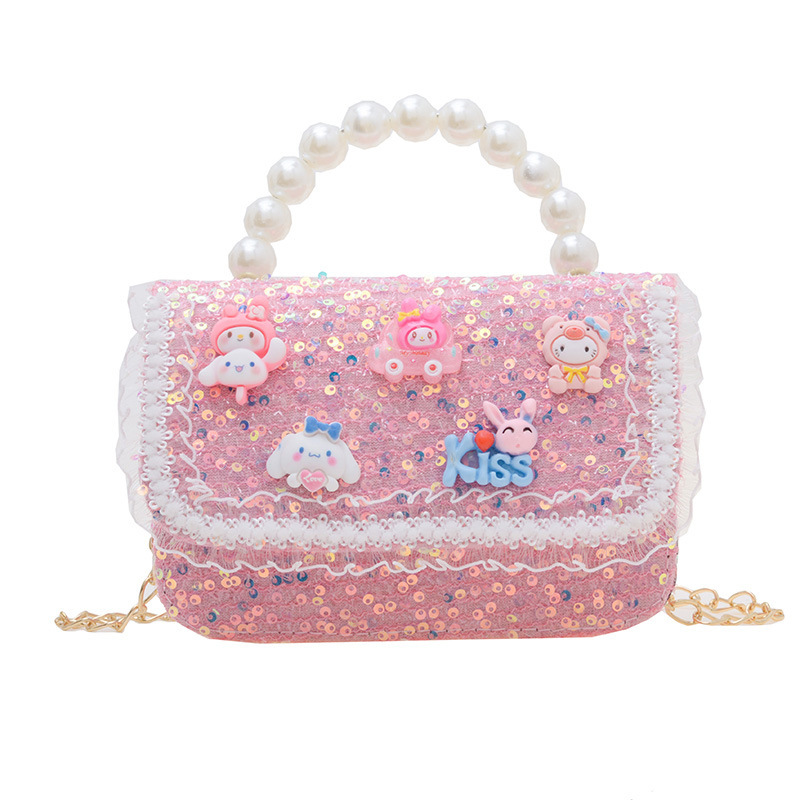New pearl handbag, fashionable chain crossbody bag, cute girl chanel-style single-shoulder bag, small square bag with loose change Item Picture